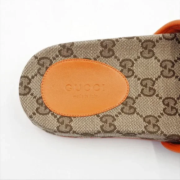 New in Blemished Box Women's The North Face x Gucci Beige & Orange Slides US 6 - Picture 9 of 16